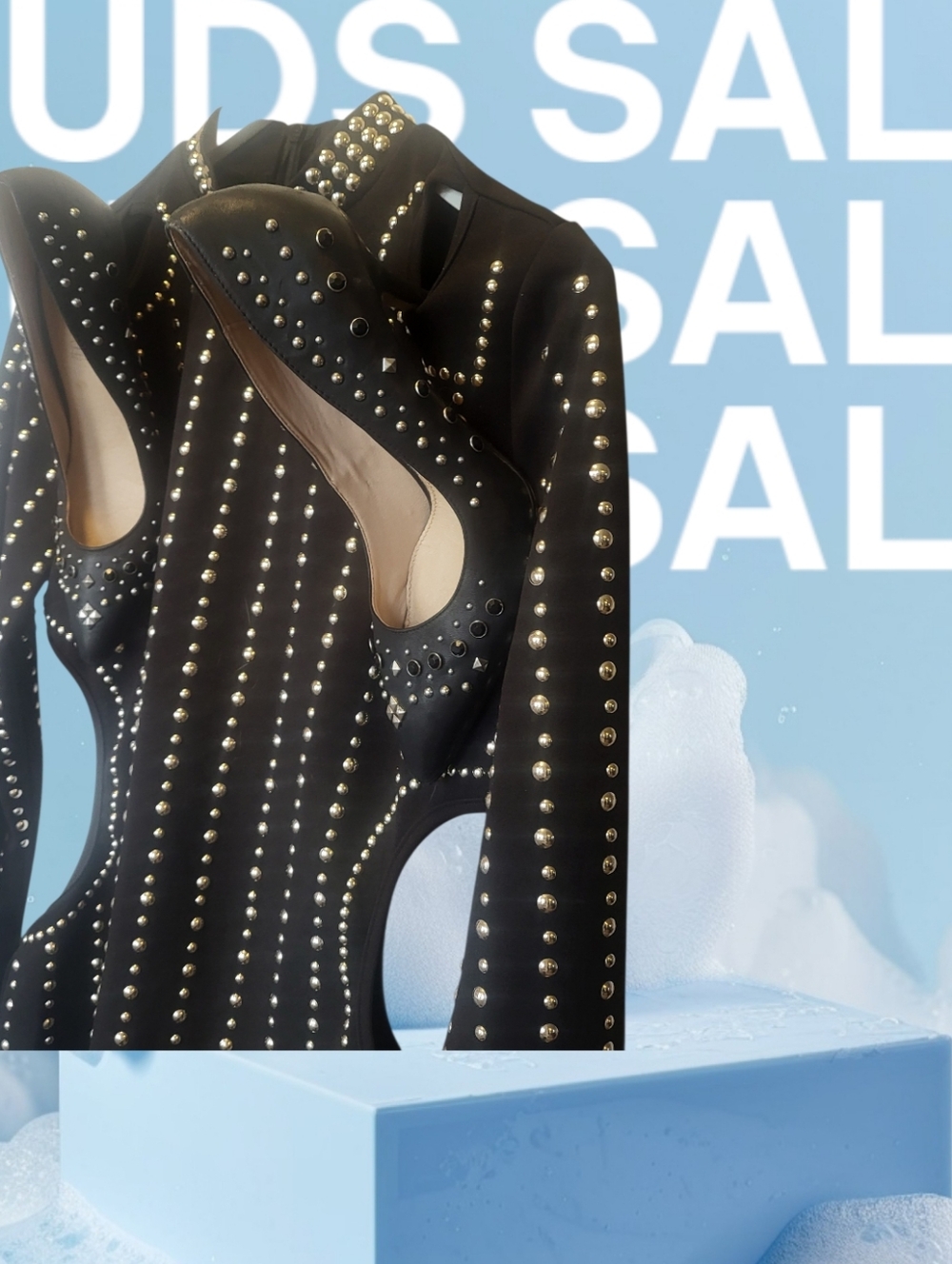 Black Studded Long-Sleeve Bodycon Dress - Paired With Matching Heels